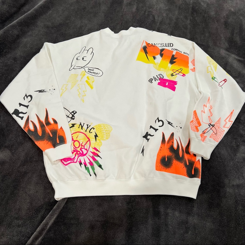 R13 Graffiti Oversized Crew Neck Sweatshirt - Picture 4 of 7